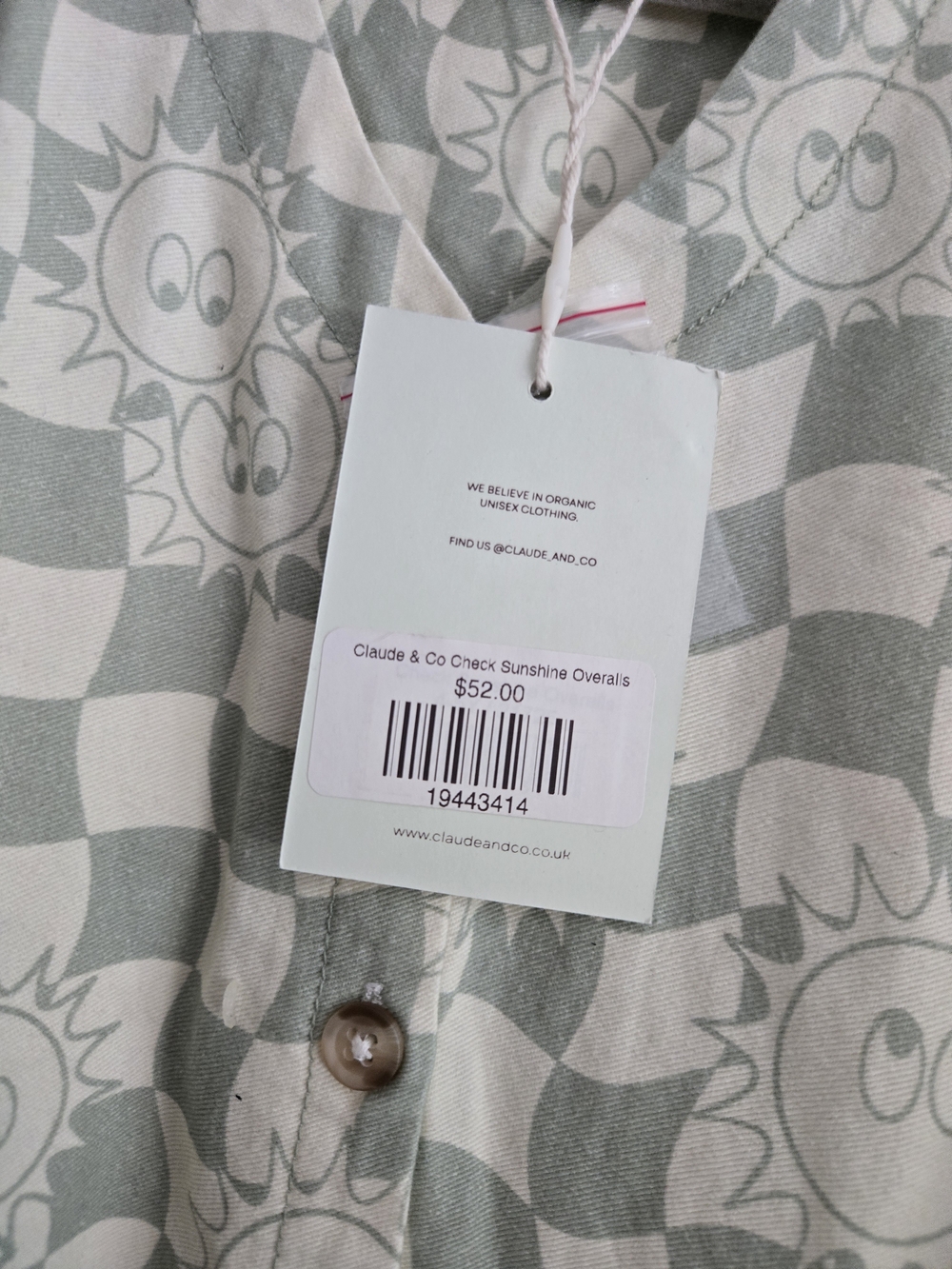 Claude & ConCheck Sunshine Overalls Print One-Piece Jumpsuit in Sage and Cream - Picture 3 of 5